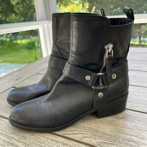 Marc Fisher Dalary Moto Harness Black Leather Boots Womens Size 9